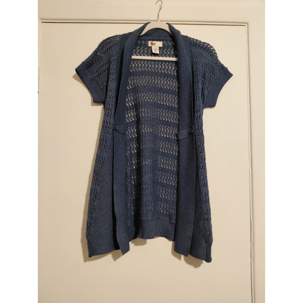Juniors Women's Medium So Goods for Life Blue Short Sleeve Cardigan